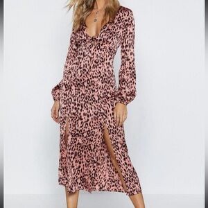 Nasty Gal Pink Leopard Midi Dress